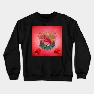 Wonderful flamingo with heart and flowers Crewneck Sweatshirt